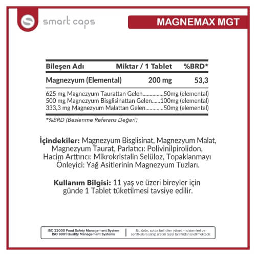 Smart Caps Magnemax MGT Magnezyum Kompleks 30 Tablet