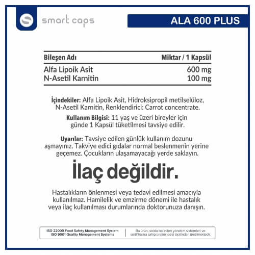 Smartcaps ALA 600 Plus 30 Kapsül