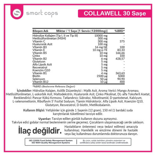 Smart Caps CollaWell Hidrolize Kolajen (Type I,II,III) 30 Saşe